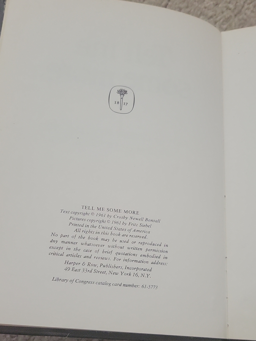 Vintage 1961 TELL ME SOME MORE HARDCOVER BOOK Bonsall Harper - Picture 3 of 6